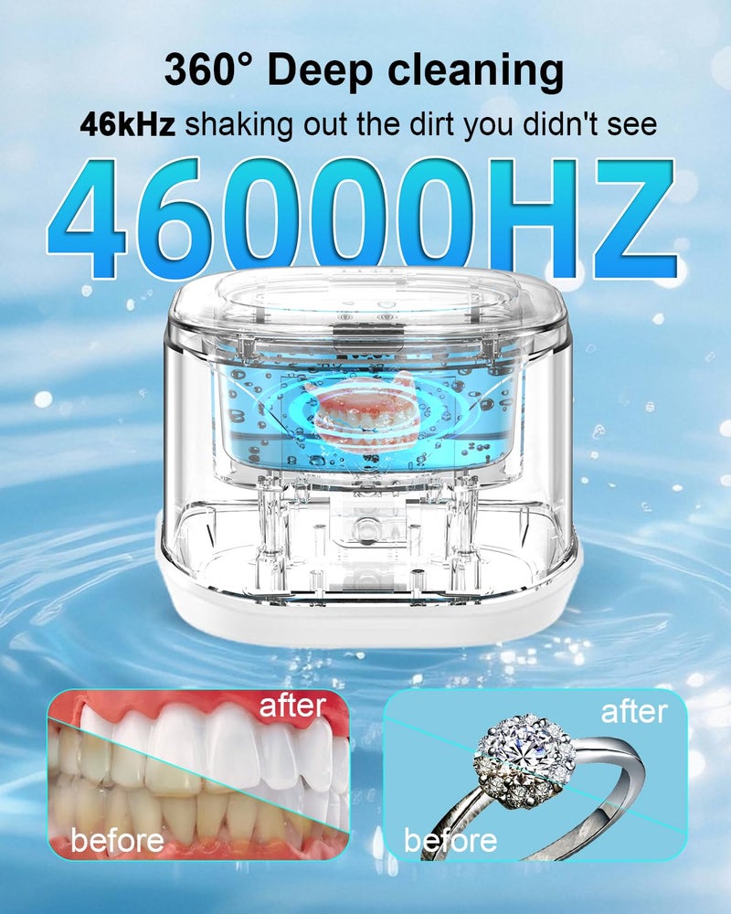 Bcom Retainer Cleaner,Jewelry Cleaner Ultrasonic Machine 46kHz, Jewelry&Retainer Cleaner 2-in-1 Professional Portable Dental Jewelry Pod Deep Clean forJewelry,Retainer,Mouth Guard, Ring New Year Gift - Image 3